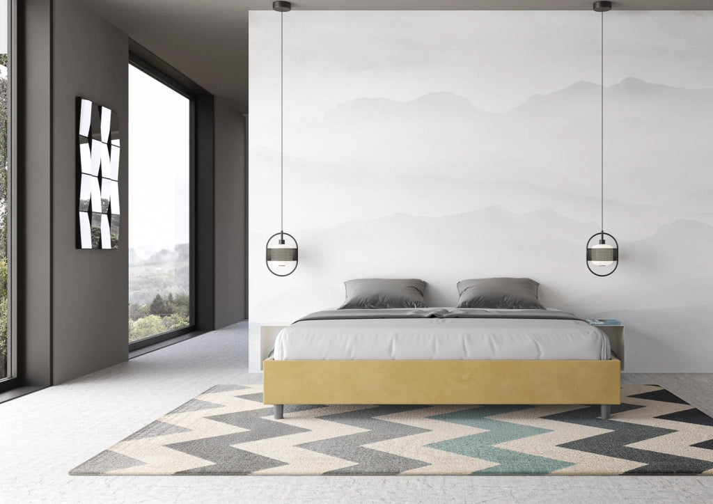 BS COM Letto matrimoniale king size contenitore imbottito 190x190 microfibra ocra
