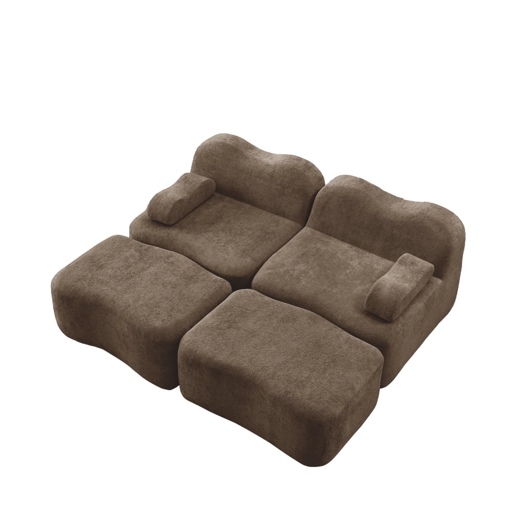 Divano Modulare 2 Posti con 2 Ottoman ¨C MINIMAL ¨C Tessuto Marrone, Braccioli Mobili