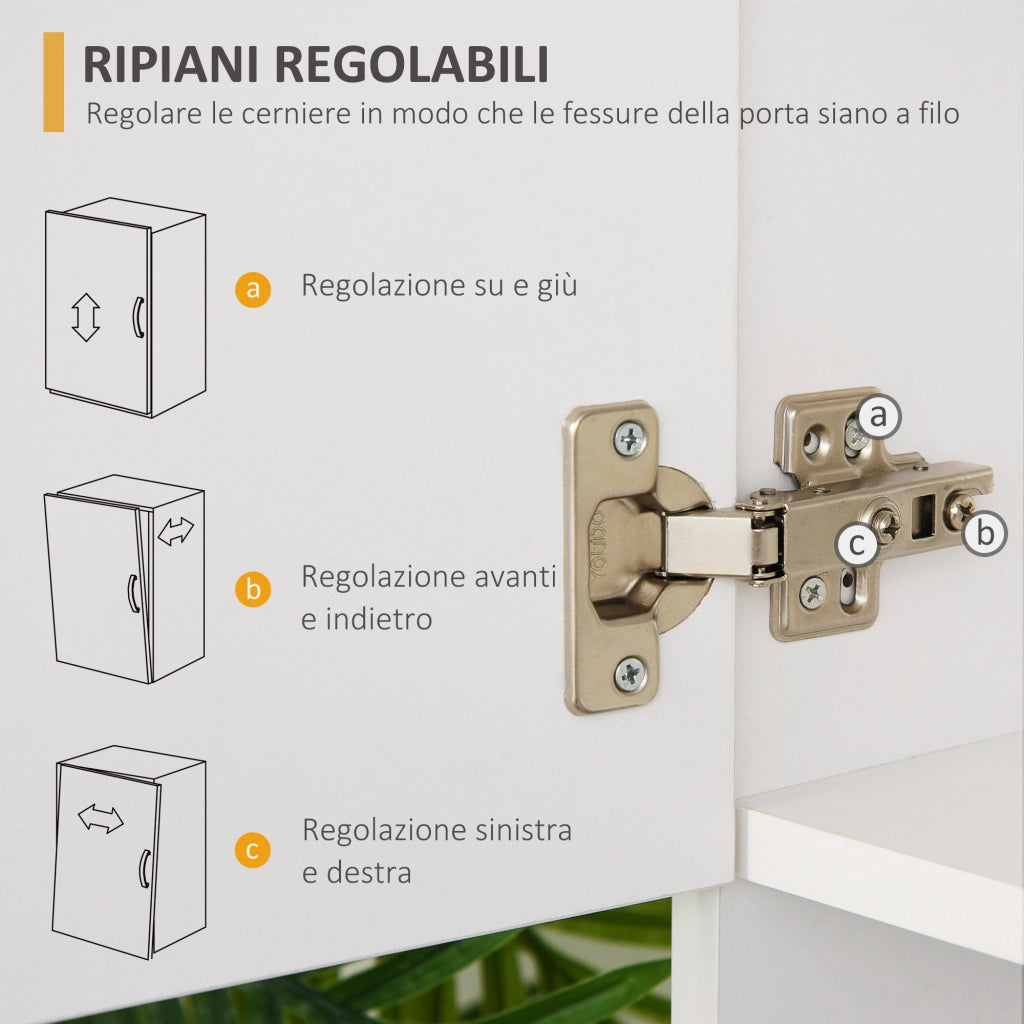 Credenza da Cucina e Soggiorno, Credenza Moderna in Legno Bianco, 2 Armadietti, Mensole Regolabili, 1 Ripiano Aperto e 3 Cassetti, 80x39.5x183.5cm