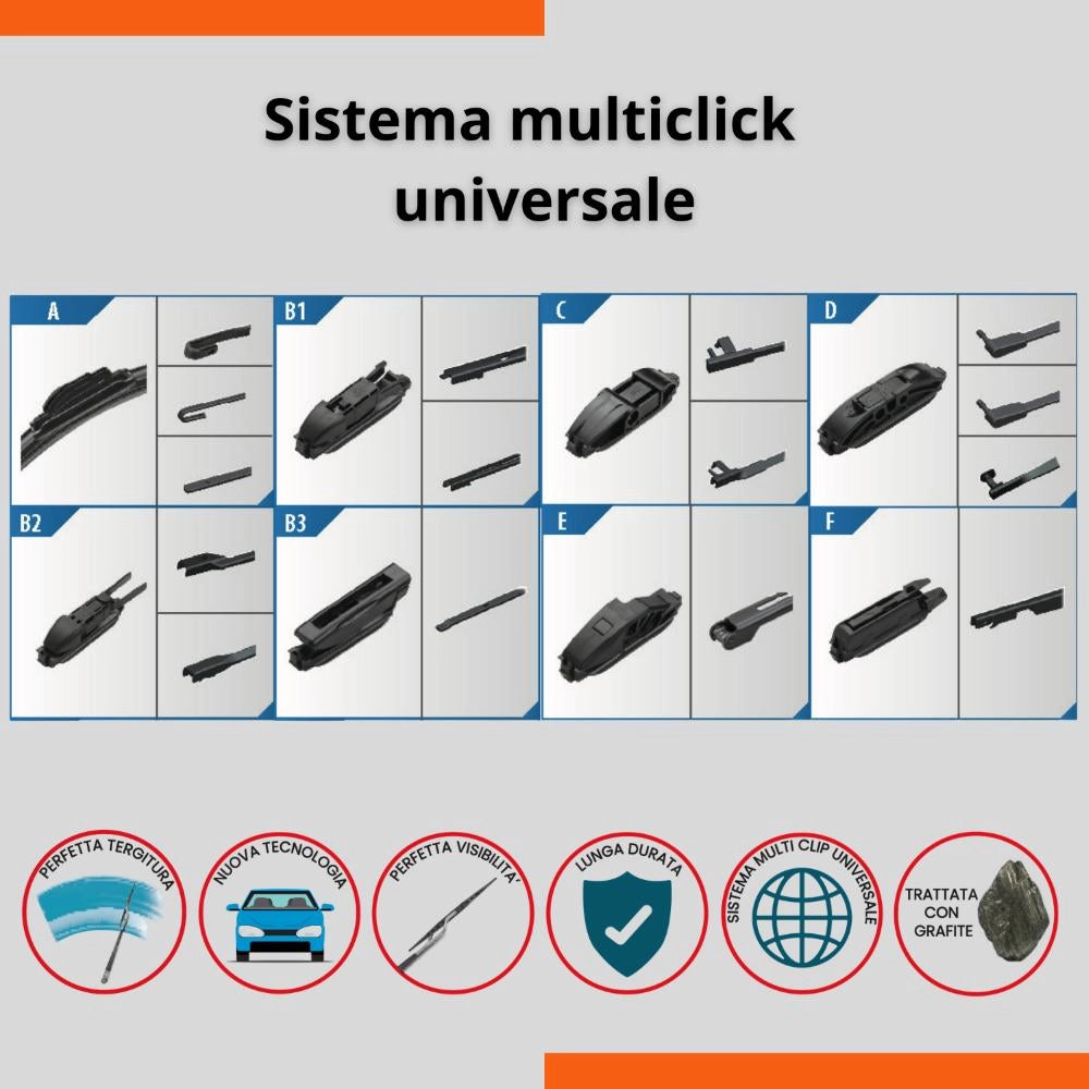 Tergicristalli Anteriore Universale in gomma Multi attacco Easy Click 70 cm