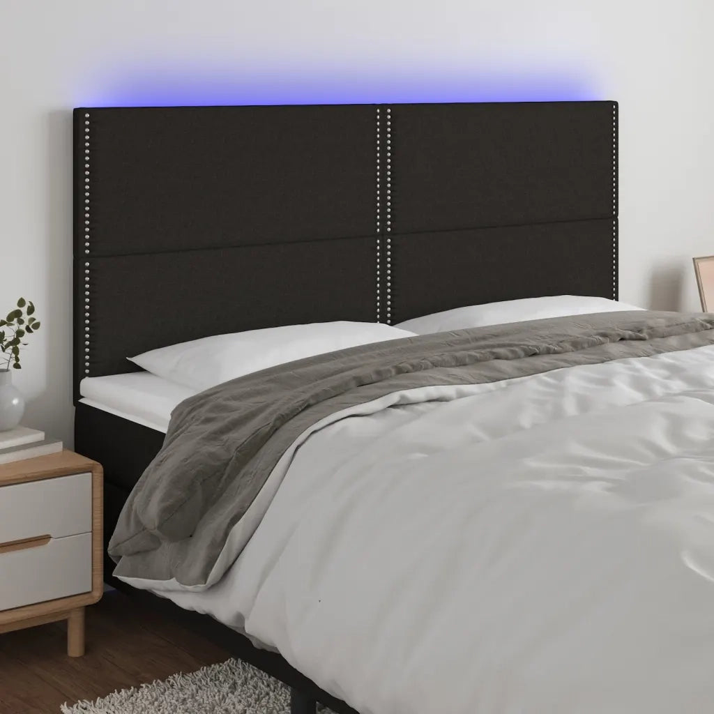 Testiera | Testata a LED nero 200x5x118/128cm in Tessuto