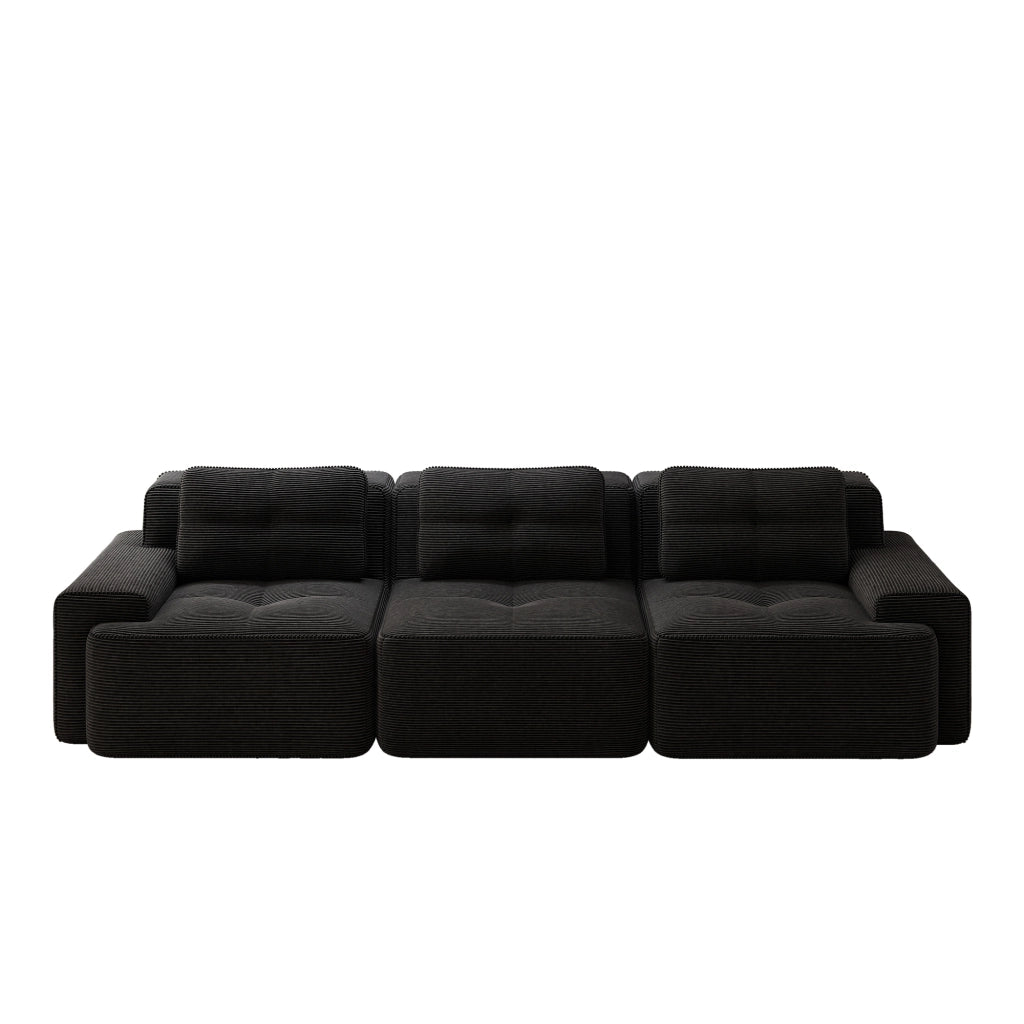 Divano Modulare Angolare 3 Posti ¨C MINIMAL ¨C Velluto a Coste, Nero, Tiefsitz