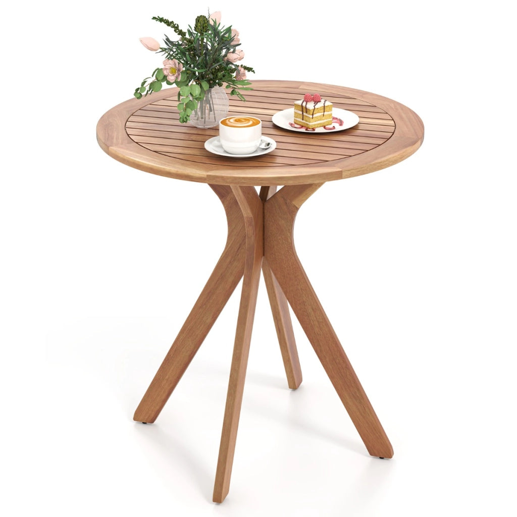 Tavolo bistro esterno in legno di acacia per patio con superficie a doghe, Tavolo rotondo da 70 cm per giardino Naturale