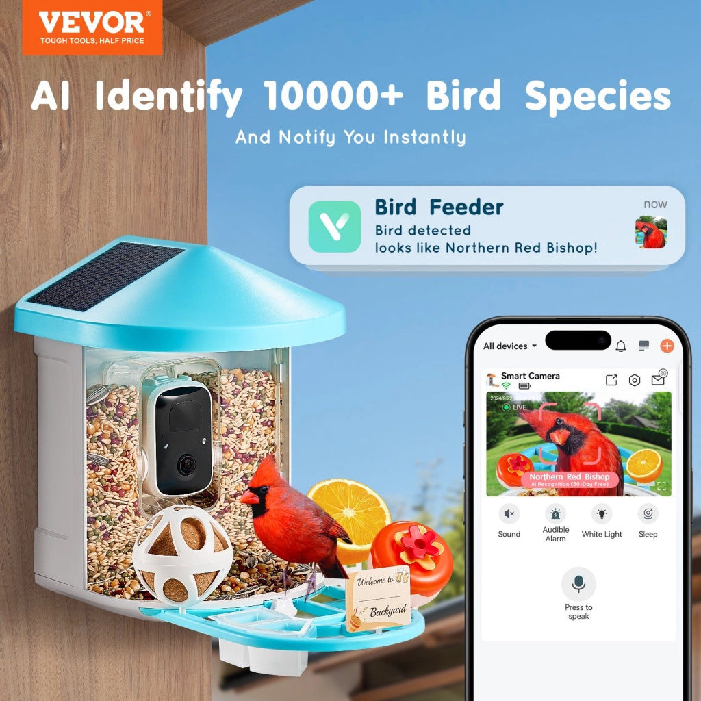 FB-A04 mangiatoia per uccelli intelligente con telecamera 2K HD AI, 2 pannelli solari, notifica istantanea, per giardino e birdwatching