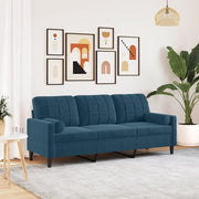 Divano a 3 Posti con Cuscini Blu 180 cm in Velluto