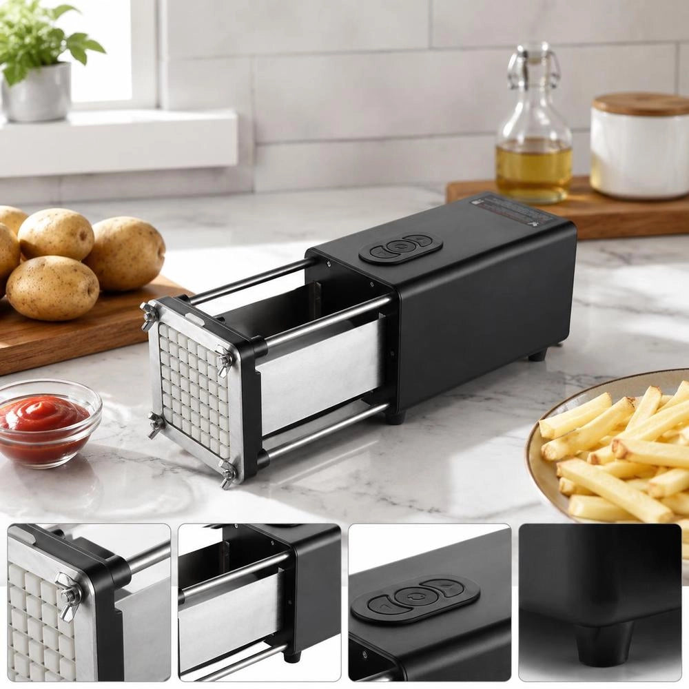 Electric French Fries Cutter/Potato Slicer With 1/2 & 3/8 Inch Stainless Steel Blades, Potato Cutter And Shredder With Non-Slip Feet, For Potatoes, French Fries, And Vegetables