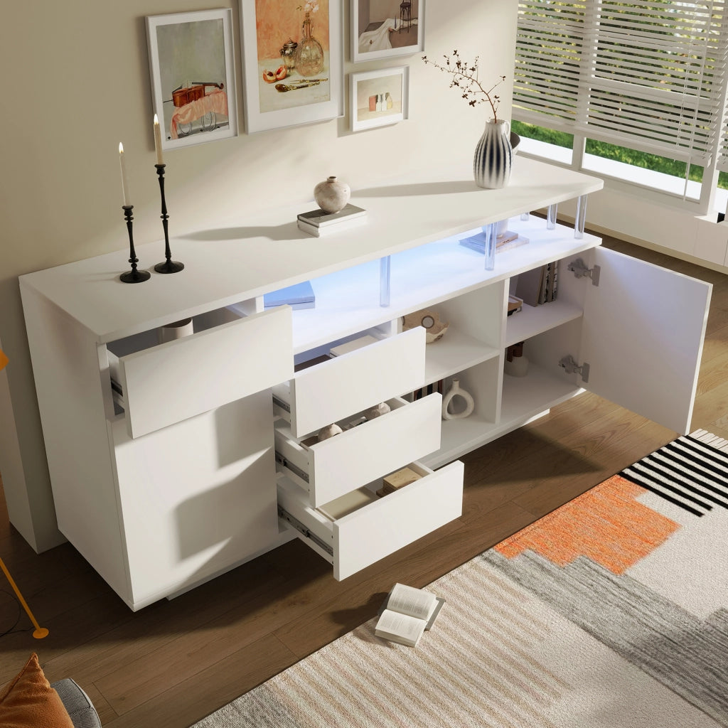 Credenza 160x40x75 cm con LED e ripiani regolabili in MDF e acrilico bianca