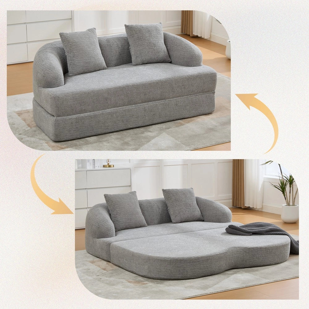 Divano letto 2 posti ¨C Minimal ¨C Chenille grigio chiaro con cuscini