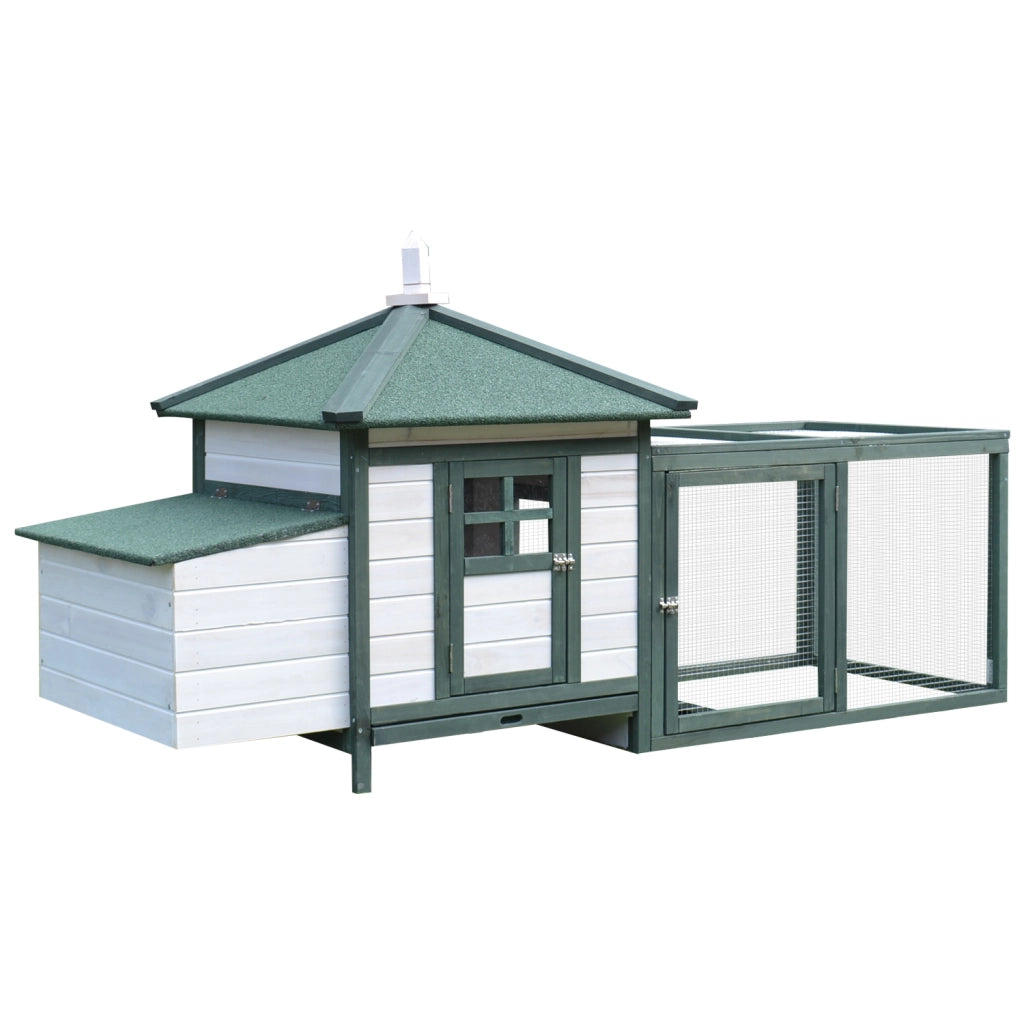 Pollaio da Giardino ¨C Minimal ¨C Legno, Bianco e Verde, 196x76x97cm