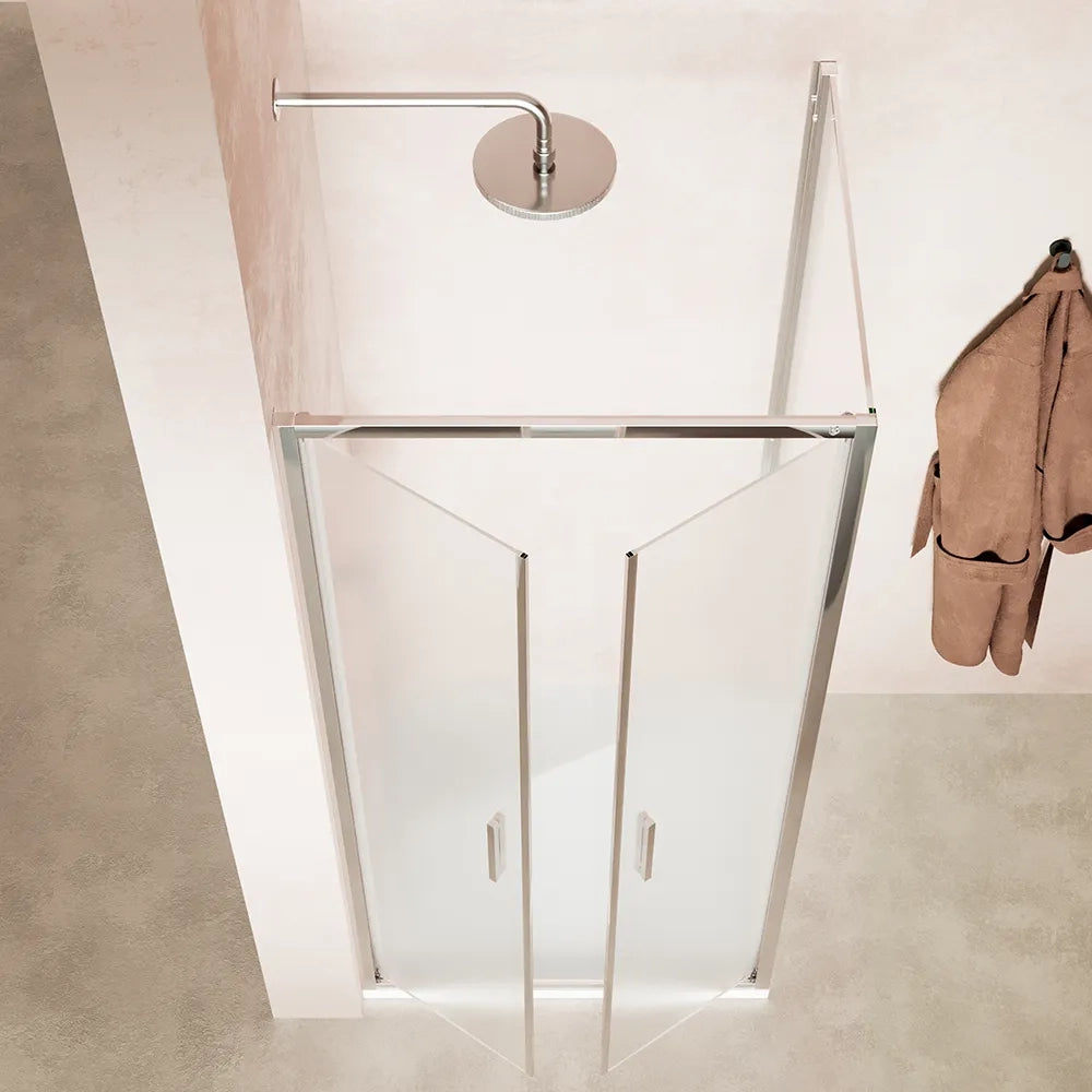Box doccia slim 80x70cm con porta saloon e parete fissa profili cromati e vetro 6mm anticalcare opaco h190| Portofino
