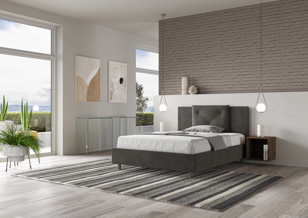 BS COM Letto una piazza e mezza contenitore imbottito 130x210 microfibra grigio