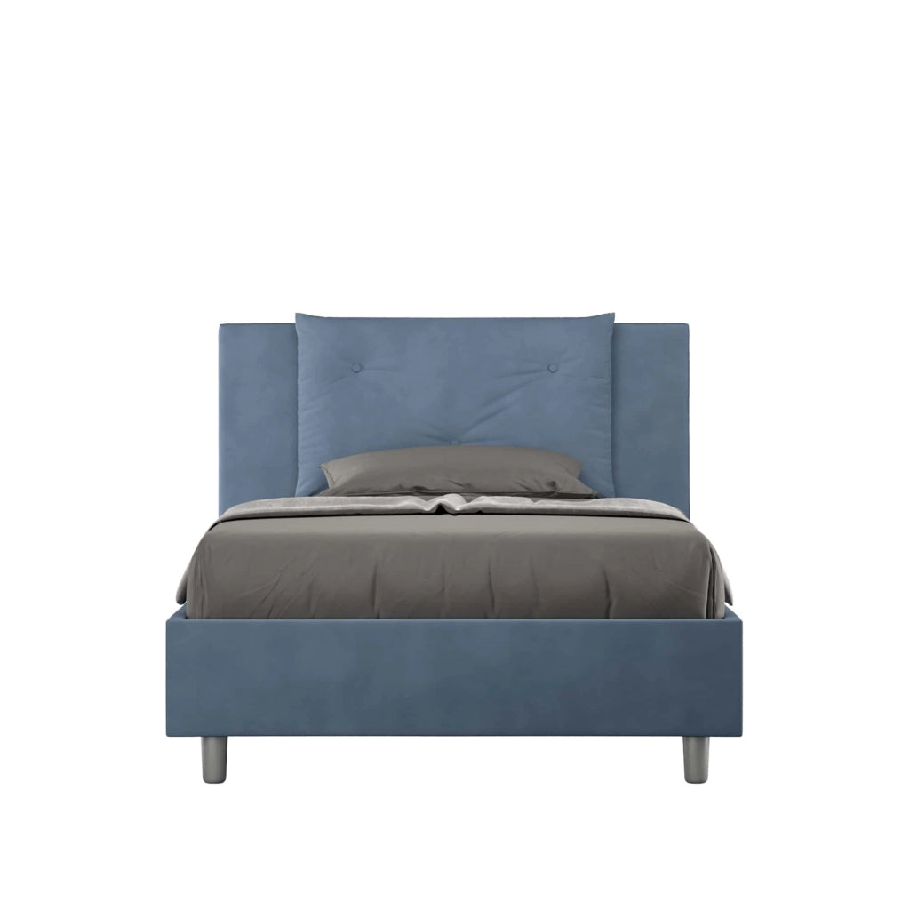 BS COM Letto singolo senza rete imbottito 100x190 microfibra blu