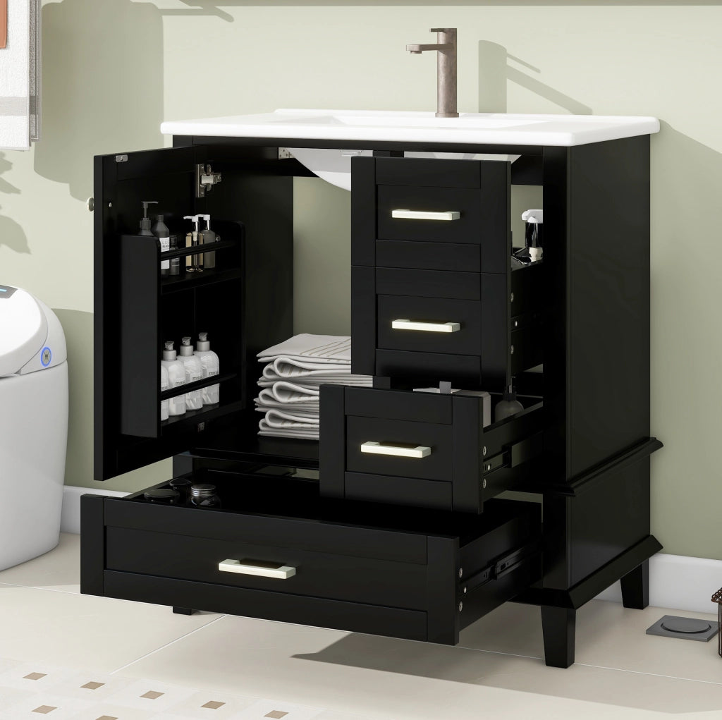 Mobile lavabo 76x46x83,5 cm in MDF e ceramica nero, contenitore bagno