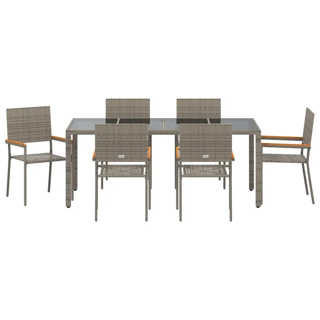 Set da Pranzo per Giardino 7 pcs Grigio polyrattan