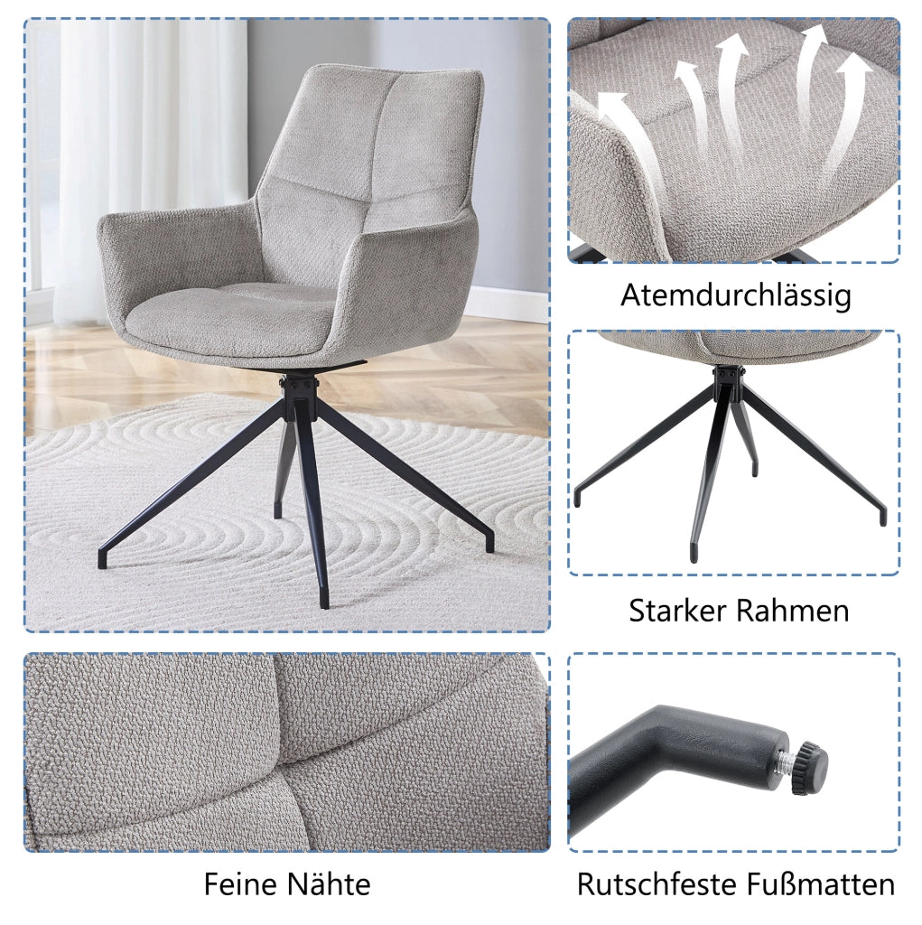 SEDIA girevole 360° in tessuto grigio e metallo nero