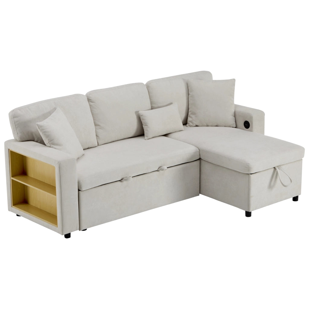 Divano Letto Angolare con Contenitore e Libreria ¨C MINIMAL ¨C Beige