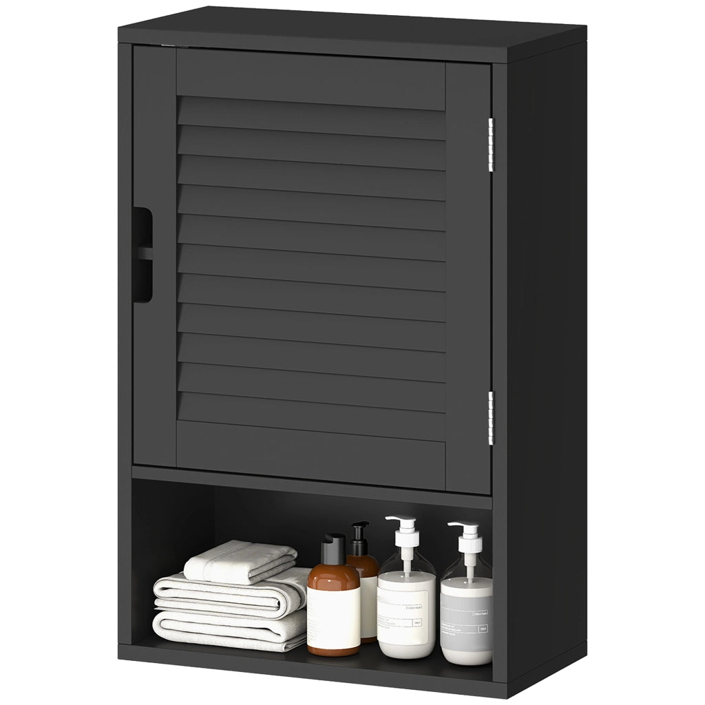 Armadietto Bagno a Parete Salvaspazio con Ripiano Regolabile e Anta Ammortizzata Mobile Pensile Moderno 40x20x60 cm Nero