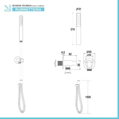 Set doccia braccio 40 cm + soffione 25 cm + miscelatore + kit doccia Eco