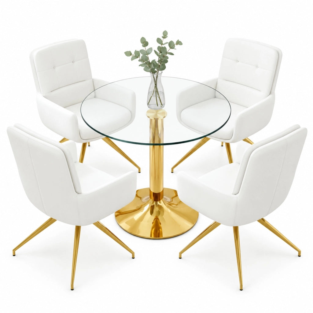 Set pranzo 85x76 cm in vetro temperato trasparente e metallo, 4 posti