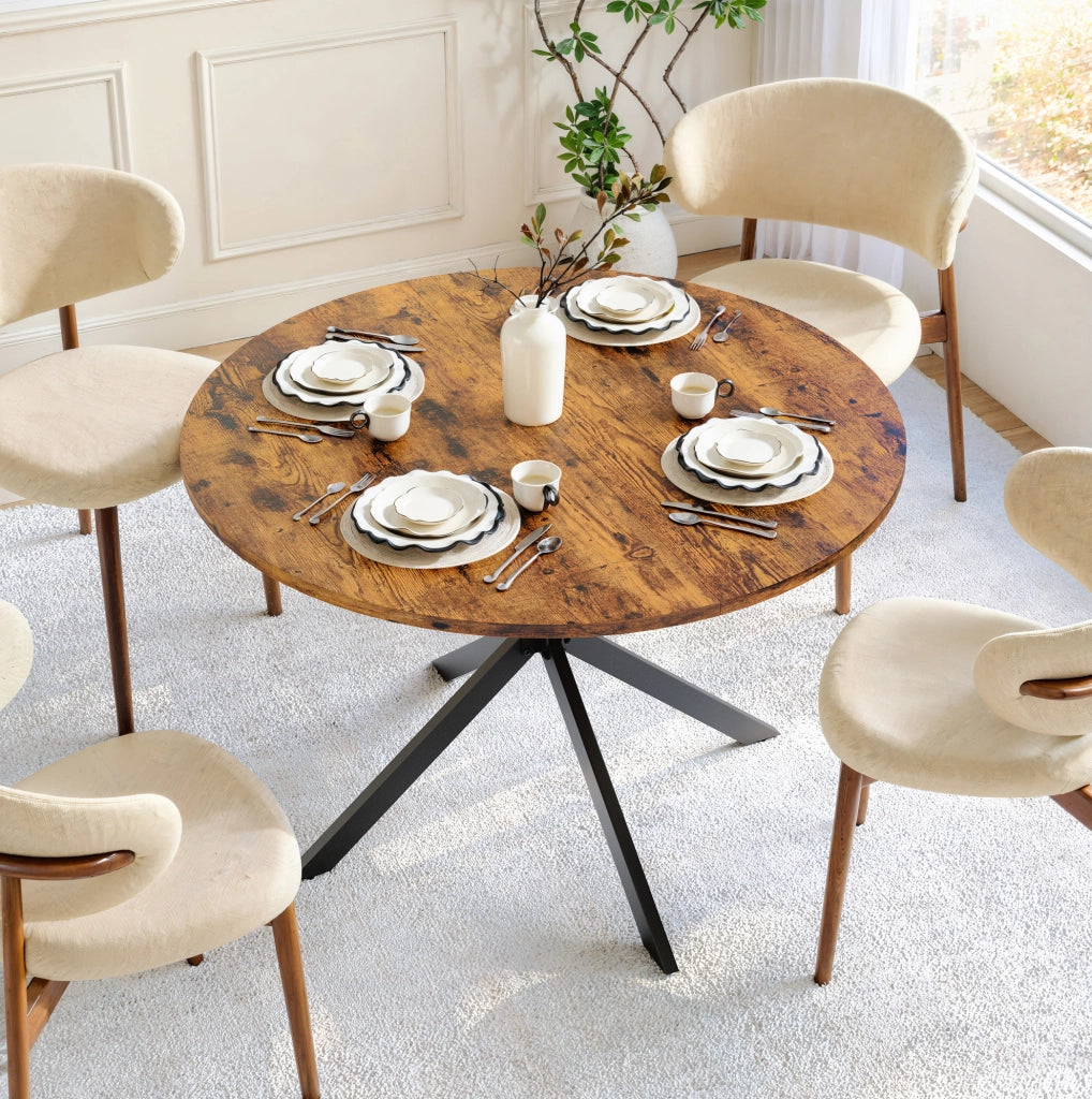 TAVOLO da pranzo rotondo Ø120 cm marrone vintage e nero in ferro e truciolato