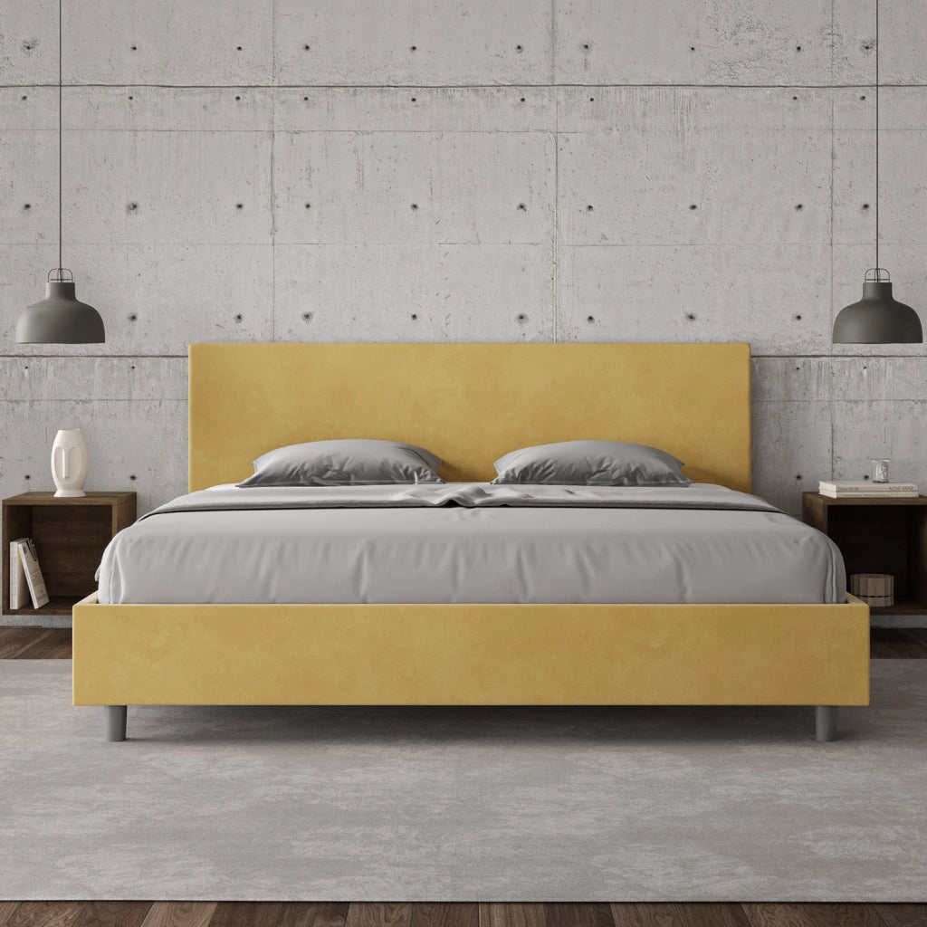 BS COM Letto con rete imbottito 180x210 microfibra ocra