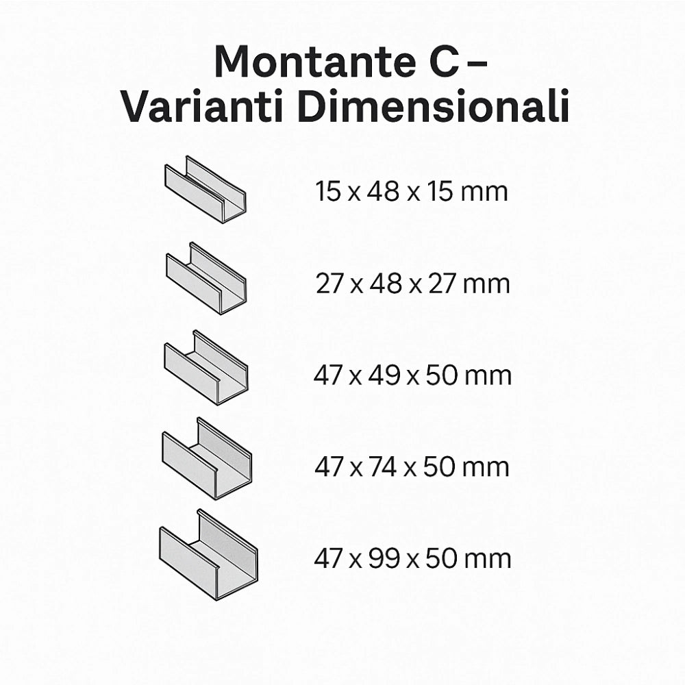 Montante c standard lungo 1 m profilo preforato sp 0,6 mm fissaggio cartongesso *** pezzi 8, misure 27 x 48 x 27 mm, ...