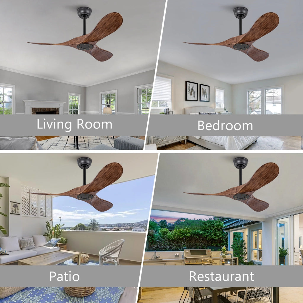 Ventilatore da soffitto 42 pollici senza luce reversibile con telecomando in ABS nero e noce scuro