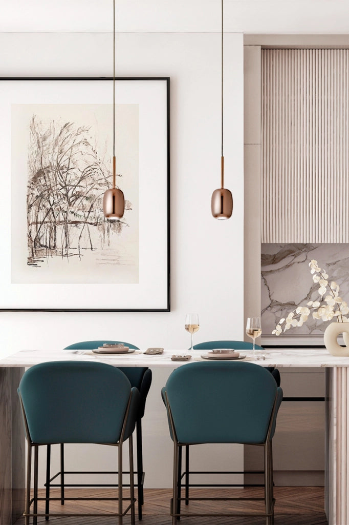 GIOIA Sospensione in Vetro Pirex Finitura Bronzo Lucido attacco E14 60W IP20 - Rossini Group - Lampada di design ovale sabbiata