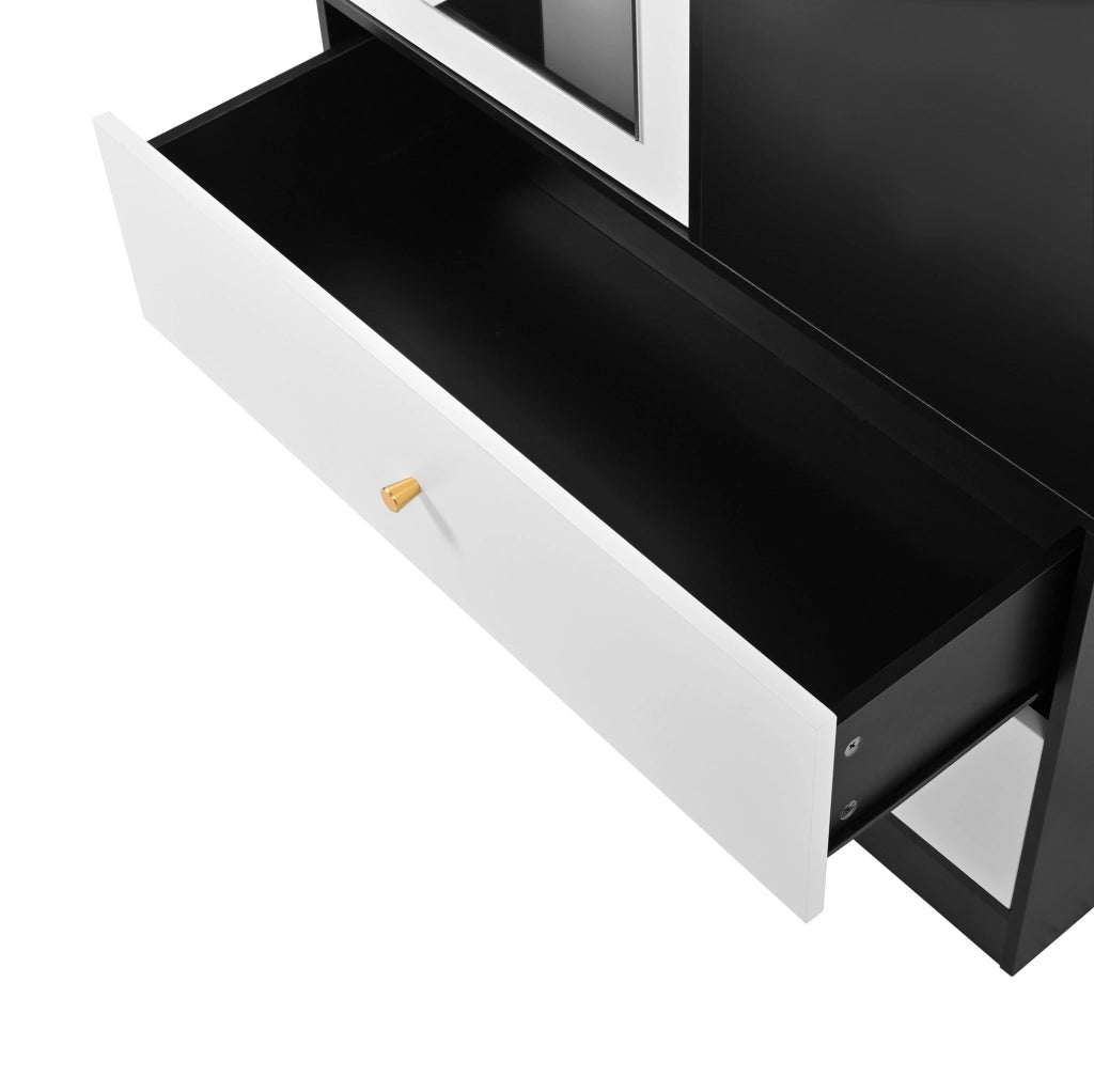 Armadio 1 anta con specchio; 2 cassetti e 4 ripiani; 80 × 40 × 180 cm; bianco e nero