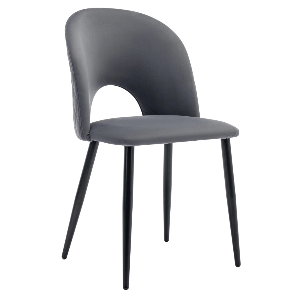 Set da 4 Sedie da Pranzo in Velluto Grigio con Schienale e Gambe Regolabili in Metallo - Design a Rombo