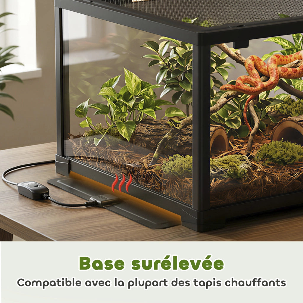 Terrario in Vetro per Rettili e Criceti 86 L con Ventilazione Superiore e Porta Scorrevole 50,8x30,5x35,6 cm Nero