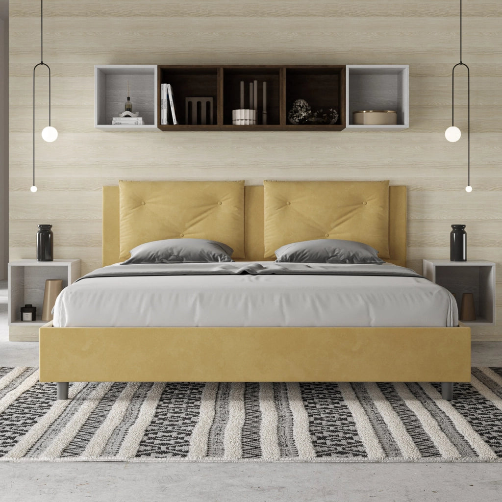 BS COM Letto matrimoniale king size senza rete imbottito 200x200 microfibra ocra