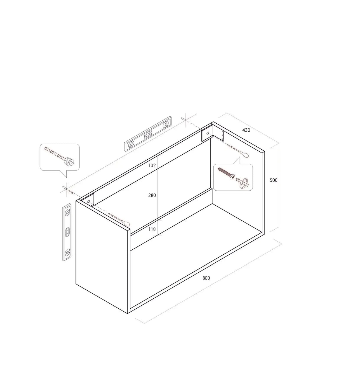 Composizione Bagno 80cm Sospesa Con Due Cassetti E Specchio Con Lampada - Rovere Alaska