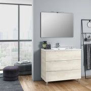 Composizione Mobile Bagno 100cm a Terra Con Tre Cassetti e Specchio - Rovere Alaska